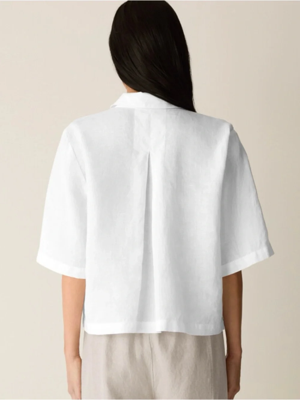 Eileen Fisher Classic Collar Elbow Sleeve Organic Linen Button-Up Shirt Size S - Picture 3 of 10